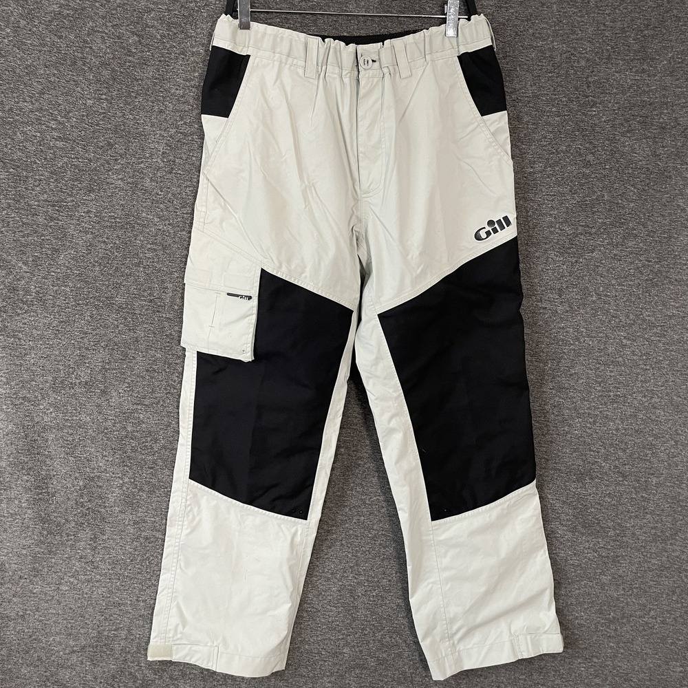 Gill Pants Mens Medium White Black Sailing Rain Cargo Pocket Watersports 4362